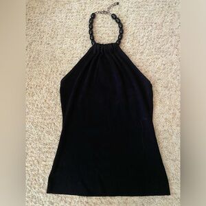 Black halter top with beaded choker around neck. Size Large- INC International